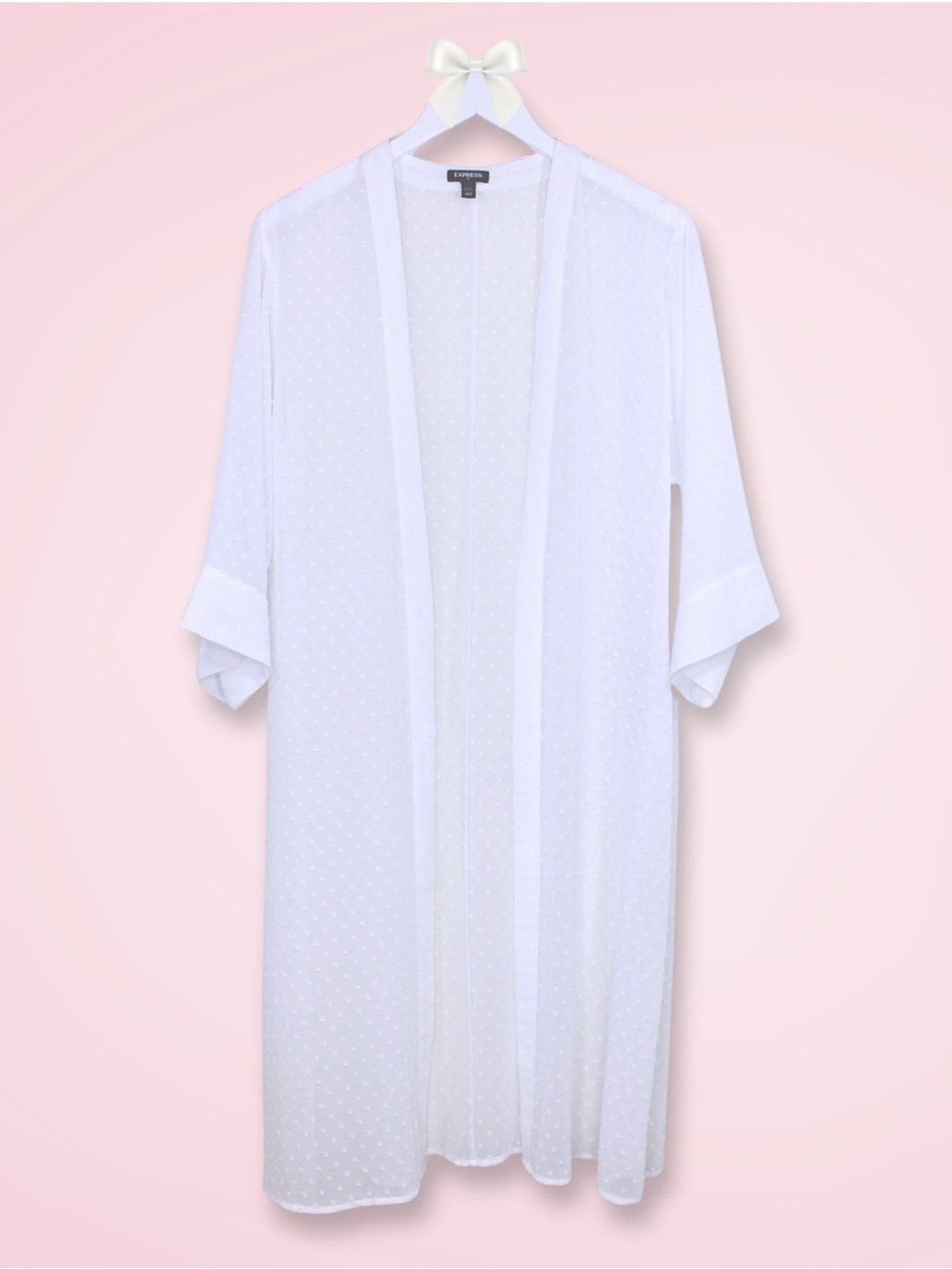 Express Swiss Dot Duster Cardigan XS/S White Sheer Bridal Cover Up